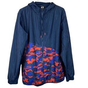Rusell Windbreaker Mens Jacket Small Blue Camouflage Full Zip Up Lightweight